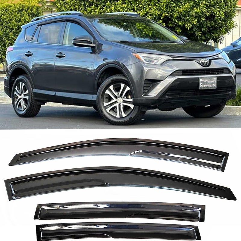TONOYTIM حواجز المطر للنوافذ متوافقة مع تويوتا RAV4 2013-2018، واقيات نوافذ جانبية، واقيات شمسية، دروع للطقس لموديلات RAV4 13-18، مجموعة 4 قطع باللون الدخاني - Image 2